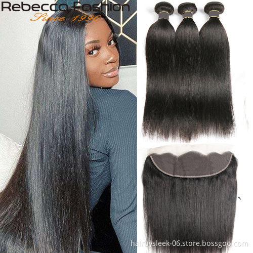 Rebecca Wholesale Virgin Brazilian Straight wave Human Hair Weave 13X4 Lace Frontal Natural Hairline Bundles With Lace Frontal